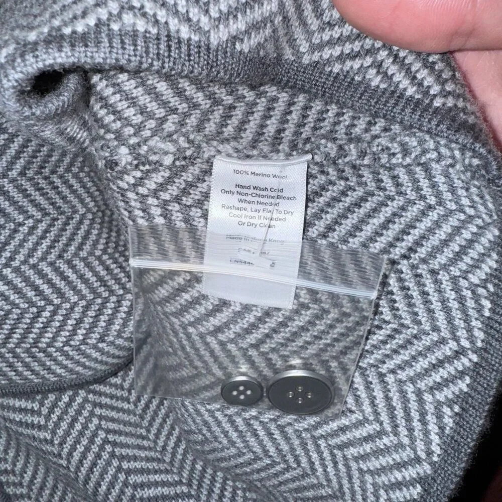 NWT Talbots 100% Merino Wool Knit Cardigan Blazer Gray Button Front Size L